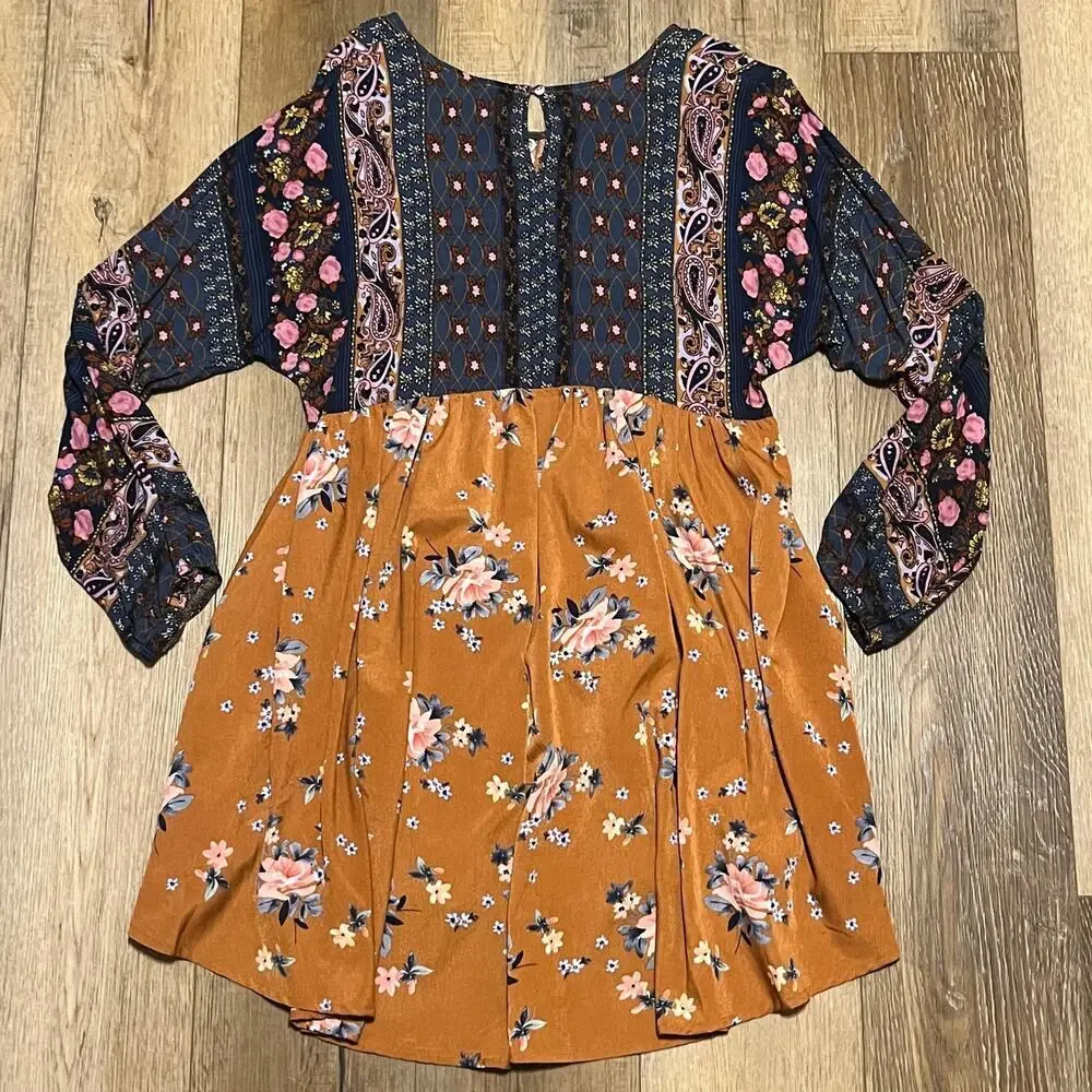 Umgee Womens Babydoll Tunic Dress M Flowy Sleeve Boho Peasant Hippie Floral EUC - Picture 3 of 6